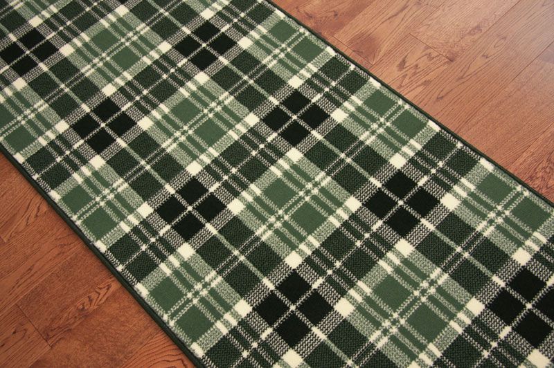Lima Green Tartan Stair Carpet Runner Long Any Length Hall Rugs Thick